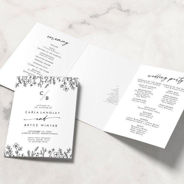 Programa Tríptico Boda de Monograma de Flor Silvestre Boho Chic (Subido por el creador)