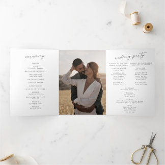 Programa Tríptico Boda de Monograma Gris Plateado de Moda Boho