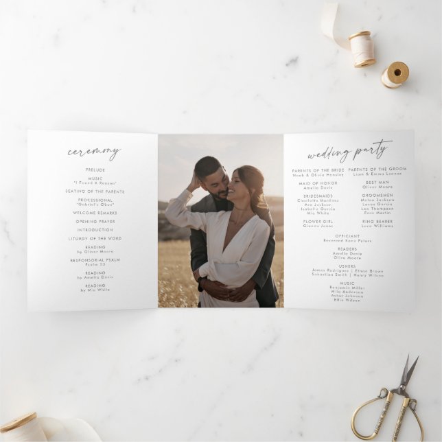 Programa Tríptico Boda de Monograma Gris Plateado de Moda Boho (Interior)