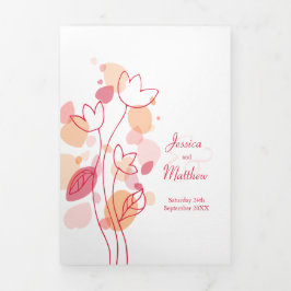 Programa Tríptico Boda de pétalos de flor de confeti rojo coral mode
