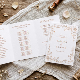 Programa Tríptico Boda Floral Vintage Francesa Terracota Naranja