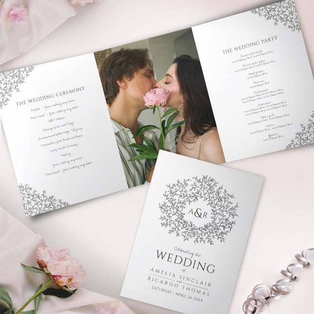 Programa Tríptico Boda fotográfico en monograma blanco gris (Subido por el creador)