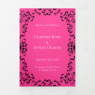 Programa Tríptico Boda gótico de Swirl Hot Pink and Black Swirl