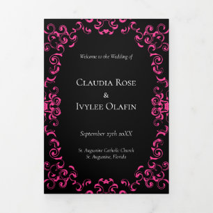 Programa Tríptico Boda gótico de Swirl Hot Pink and Black Swirl