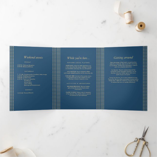 Programa Tríptico Boda personalizada con lunares dorados y azules (Interior)