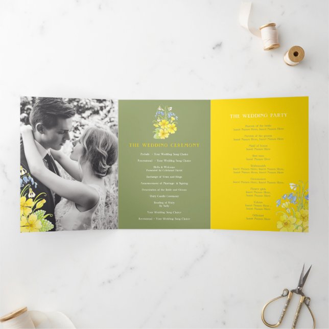 Programa Tríptico Boda verde blanco primroses azul primavera (Interior)