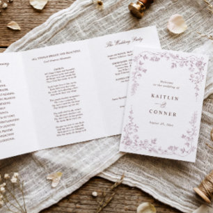 Programa Tríptico Boda Vintage Francesa Floral Rosa Polvorienta