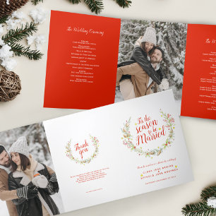 Programa Tríptico Bodas de invierno conos de bayas rojas acuarela fo