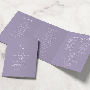 Programa Tríptico Boho Moda Lavender Boda Monograma púrpura