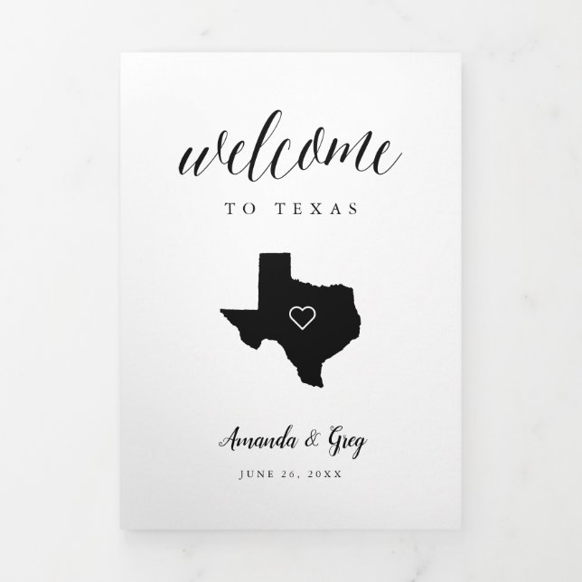 Programa Tríptico Carta de bienvenida al Boda de Texas e Itinerario (Foto de portada)