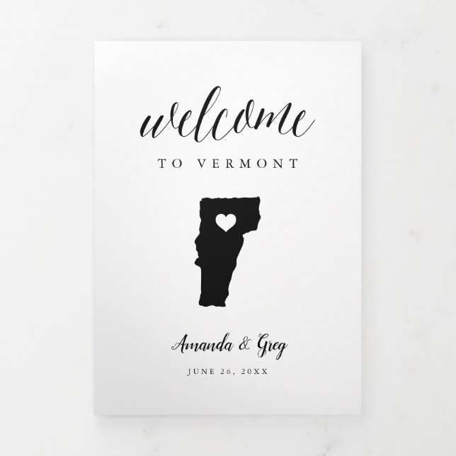 Programa Tríptico Carta de bienvenida al Boda Vermont e Itinerario (Foto de portada)