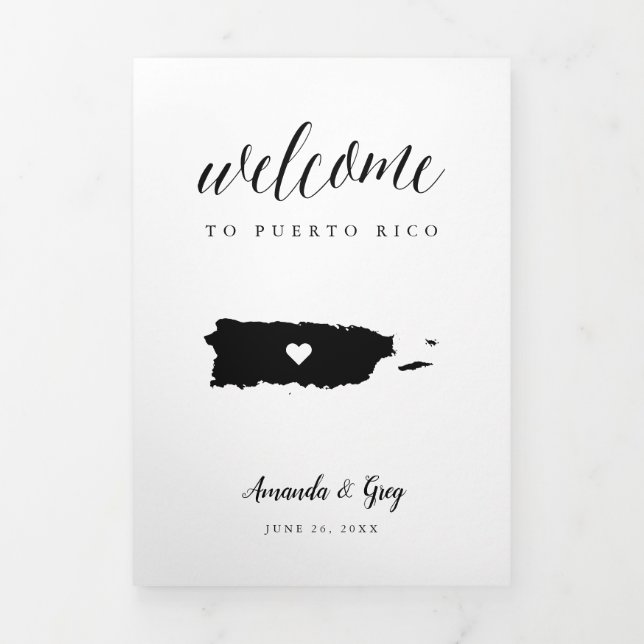 Programa Tríptico Carta de bienvenida Boda e tinerario de Puerto Ric (Foto de portada)