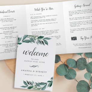 Programa Tríptico Carta de bienvenida de Abundant Foliage Boda Itine