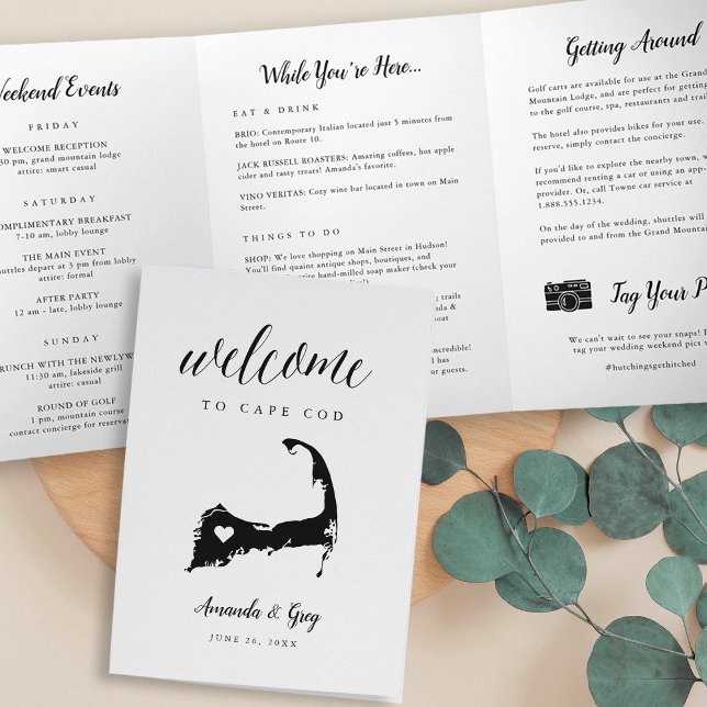 Programa Tríptico Carta de bienvenida de Boda de Cape Cod e Itinerar (Subido por el creador)