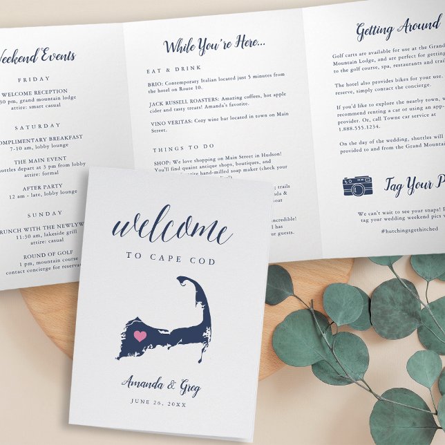 Programa Tríptico Carta de bienvenida de Boda de Cape Cod e Itinerar (Subido por el creador)
