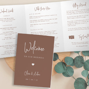 Programa Tríptico Carta de bienvenida de Boda de escritura moderna e