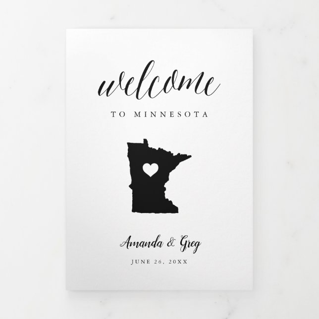 Programa Tríptico Carta de bienvenida de Boda de Minnesota e Itinera (Foto de portada)