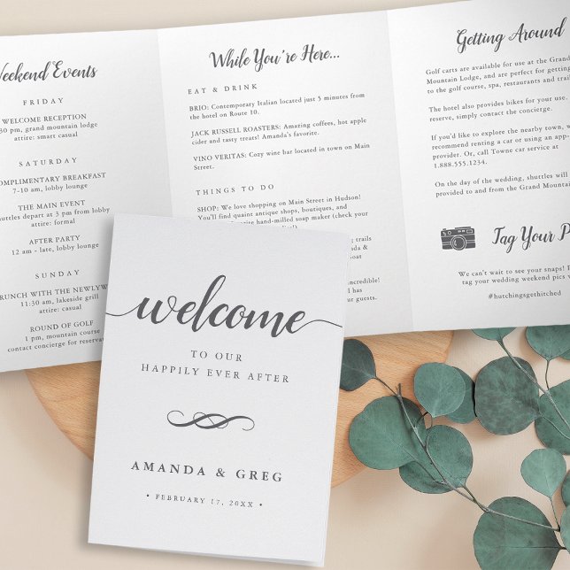 Programa Tríptico Carta de bienvenida de matrimonio simple y elegant (Subido por el creador)