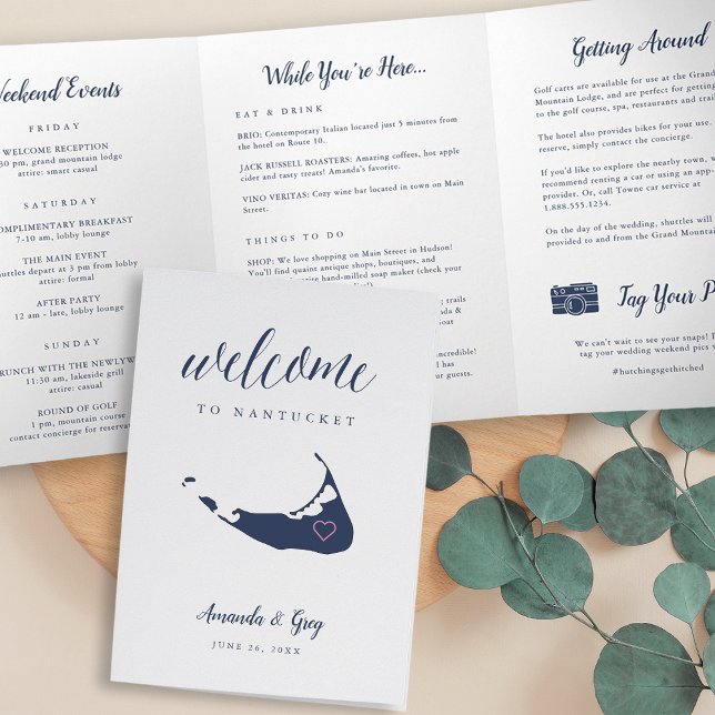 Programa Tríptico Carta de bienvenida de Nantucket Boda e tinerario (Subido por el creador)