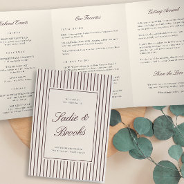 Programa Tríptico Carta de bienvenida y itinerario de boda con franj