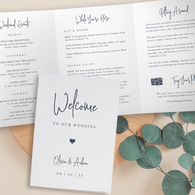 Programa Tríptico Carta de bienvenida y itinerario de boda con guion (Subido por el creador)
