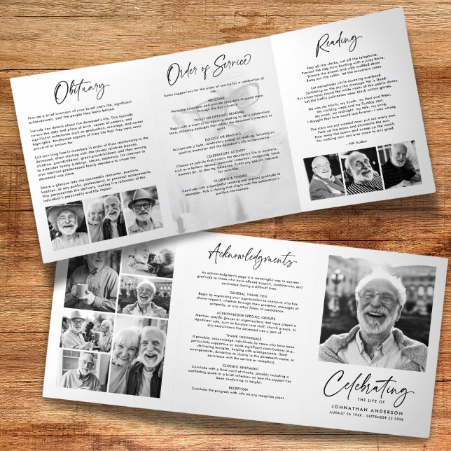 Programa Tríptico Celebración del funeral blanco y negro de 14 fotos (Subido por el creador)