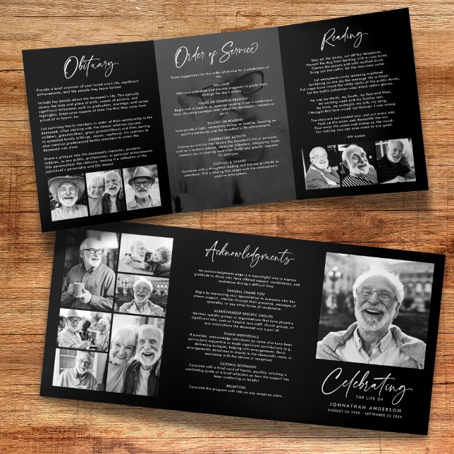 Programa Tríptico Celebración del funeral blanco y negro de 14 fotos (Subido por el creador)