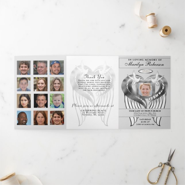 Programa Tríptico Collage de fotos funerario con orden de servicio T (Exterior)