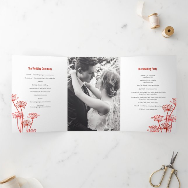 Programa Tríptico Cows parsley flowhead boda caída roja (Interior)