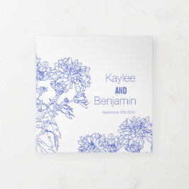 Programa Tríptico Crisantemo dibujo de flores azules blancas