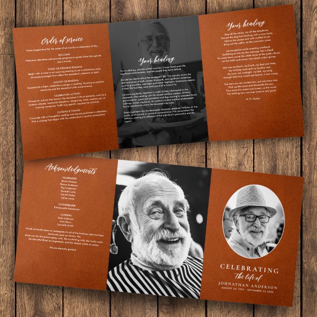 Programa Tríptico Cuadro funerario/memorial moderno de cuero marrón  (Subido por el creador)