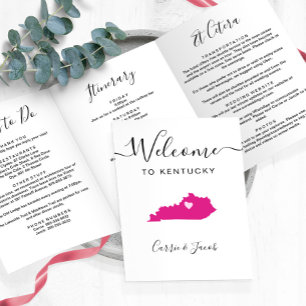 Programa Tríptico Cualquier color Kentucky Map Boda Welcome Itinerar