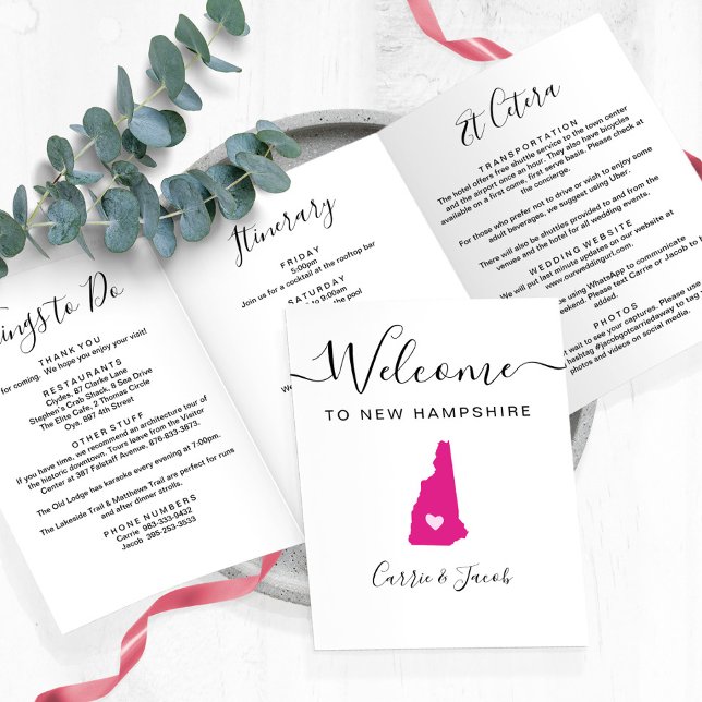 Programa Tríptico Cualquier color Nuevo Hampshire Boda Bienvenida It (New Hampshire Wedding Welcome Letter & Itinerary)
