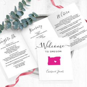 Programa Tríptico Cualquier color Oregon Map Boda Bienvenido Itinera