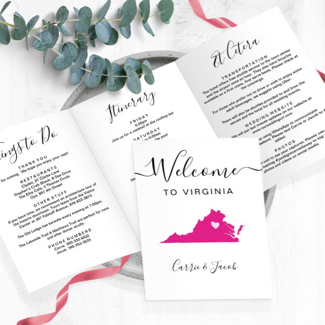 Programa Tríptico Cualquier icono de bienvenida de Boda de mapas de  (Virginia wedding welcome letter & itinerary)