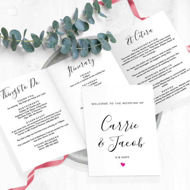 Programa Tríptico Cualquier letra tineraria de bienvenida de bolso d (Wedding Weekend Itinerary, Welcome Letter, and things to do suggestions)