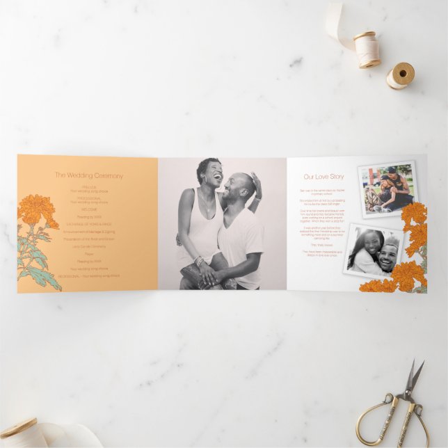 Programa Tríptico Dibujo de flores de crisantemo naranja (Interior)