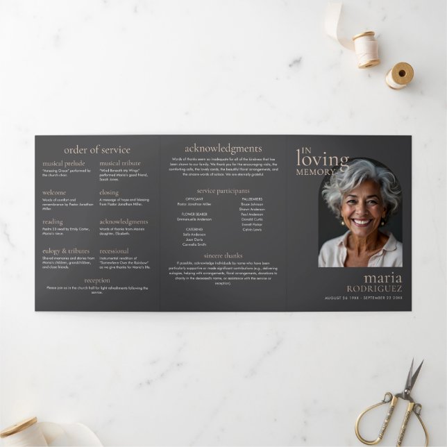 Programa Tríptico Elegant Order Of Service 6-Photo Funeral/Memorial (Exterior)