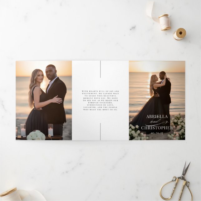 Programa Tríptico Elegant Photo Tri-Fold Wedding Invitation (Exterior)