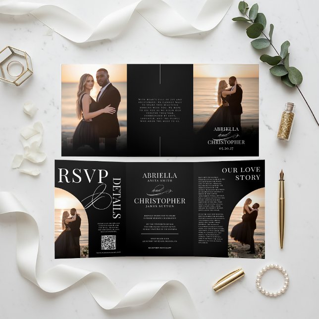Programa Tríptico Elegant Photo Tri-Fold Wedding Invitation (Elegant Photo Wedding Invitation | Wedding Book Invitation)