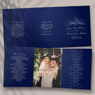 Programa Tríptico Elegante Boda azul y blanco de la Marina