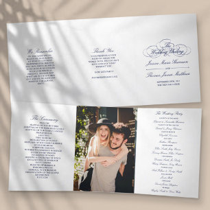 Programa Tríptico Elegante Boda azul y blanco de la Marina