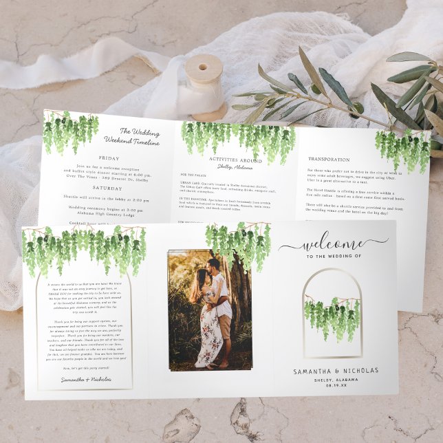 Programa Tríptico Elegante Boda Forestal | Tri-Fold (Subido por el creador)