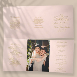 Programa Tríptico Elegante Boda Rubor Rosado y Oro