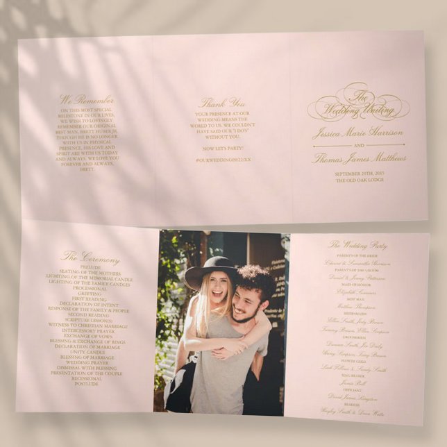 Programa Tríptico Elegante Boda Rubor Rosado y Oro (Subido por el creador)