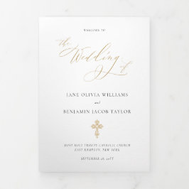 Programa Tríptico Elegante Misa de Boda Católica en Oro