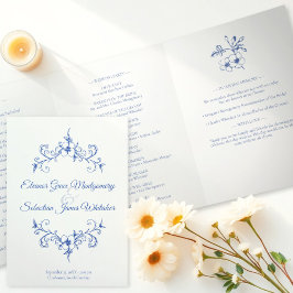 Programa Tríptico Elegante Romance de época Dusty Blue Floral Boda