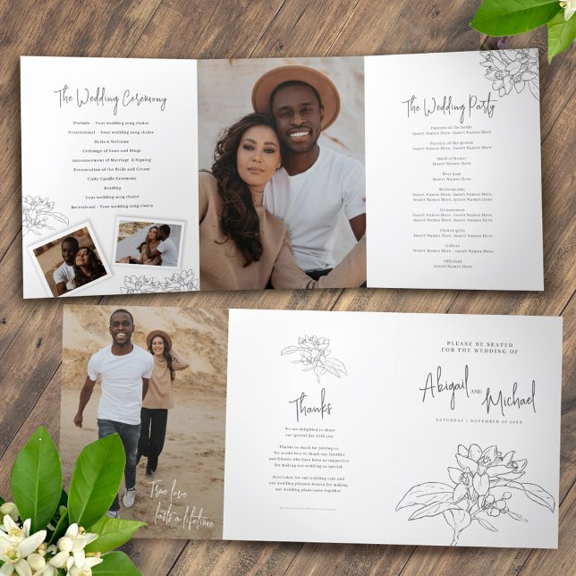 Programa Tríptico Flor de cítricos blancos grises boda de dibujos (Subido por el creador)