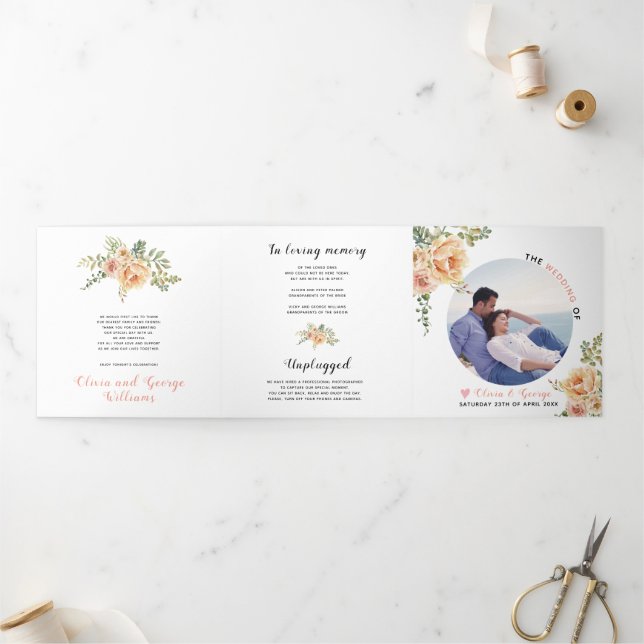 Programa Tríptico Flores acuarelas, hojas verdes, foto (Exterior)