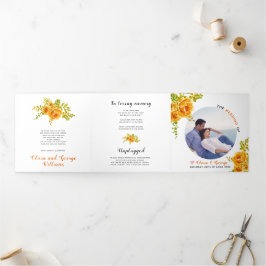 Programa Tríptico flores acuarelas naranjas hojas verdes, foto